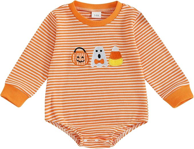 Newborn Baby Boy Girl Halloween Outfit Pumpkin Ghost Embroidery Romper Infant Onesie My First Hal... | Amazon (US)