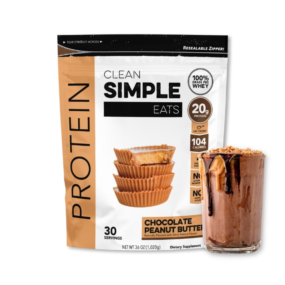 Clean Simple Eats Chocolate Peanut Butter Whey Protein Powder, Natural Sweetened and Cold-Process... | Amazon (US)
