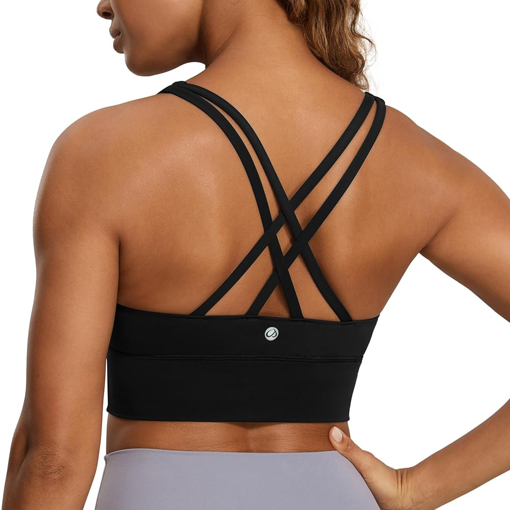 CRZ YOGA Womens Strappy Longline Sports Bra - Medium Impact Criss Cross Yoga Padded Workout Crop ... | Amazon (US)