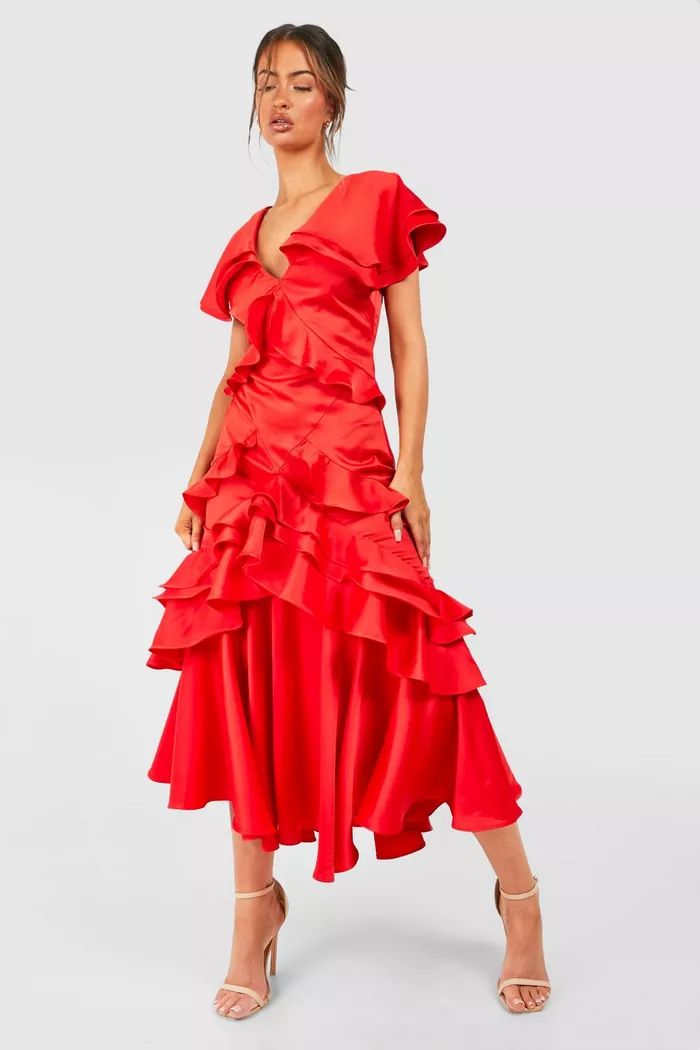 Satin Ruffle Maxi Dress | boohoo (US & Canada)