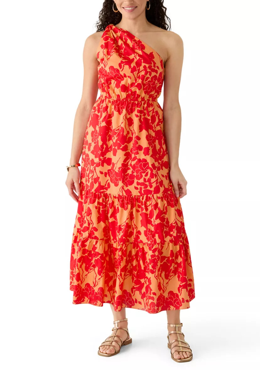 Women's Ruffle One Shoulder Floral Midi Dress | Belk