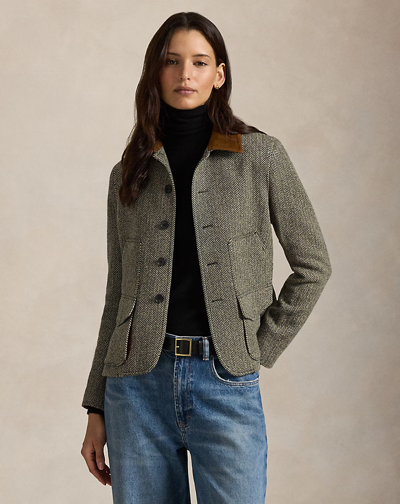 Suede-Trim Herringbone Jacket | Ralph Lauren (UK)