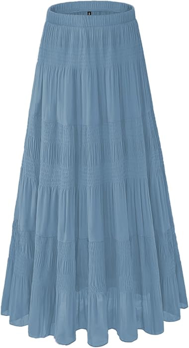 Women's Chiffon White Flowy Maxi Skirts Boho Summer Elastic Waisted Pleated A Line Long Skirt for... | Amazon (US)