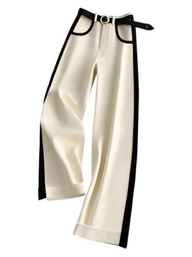 GORGLITTER Women's Dress Business Pants High Waisted Wide Leg Side Striped Fashion Work Casual Old Money Trousers Beige Large | Amazon (US)