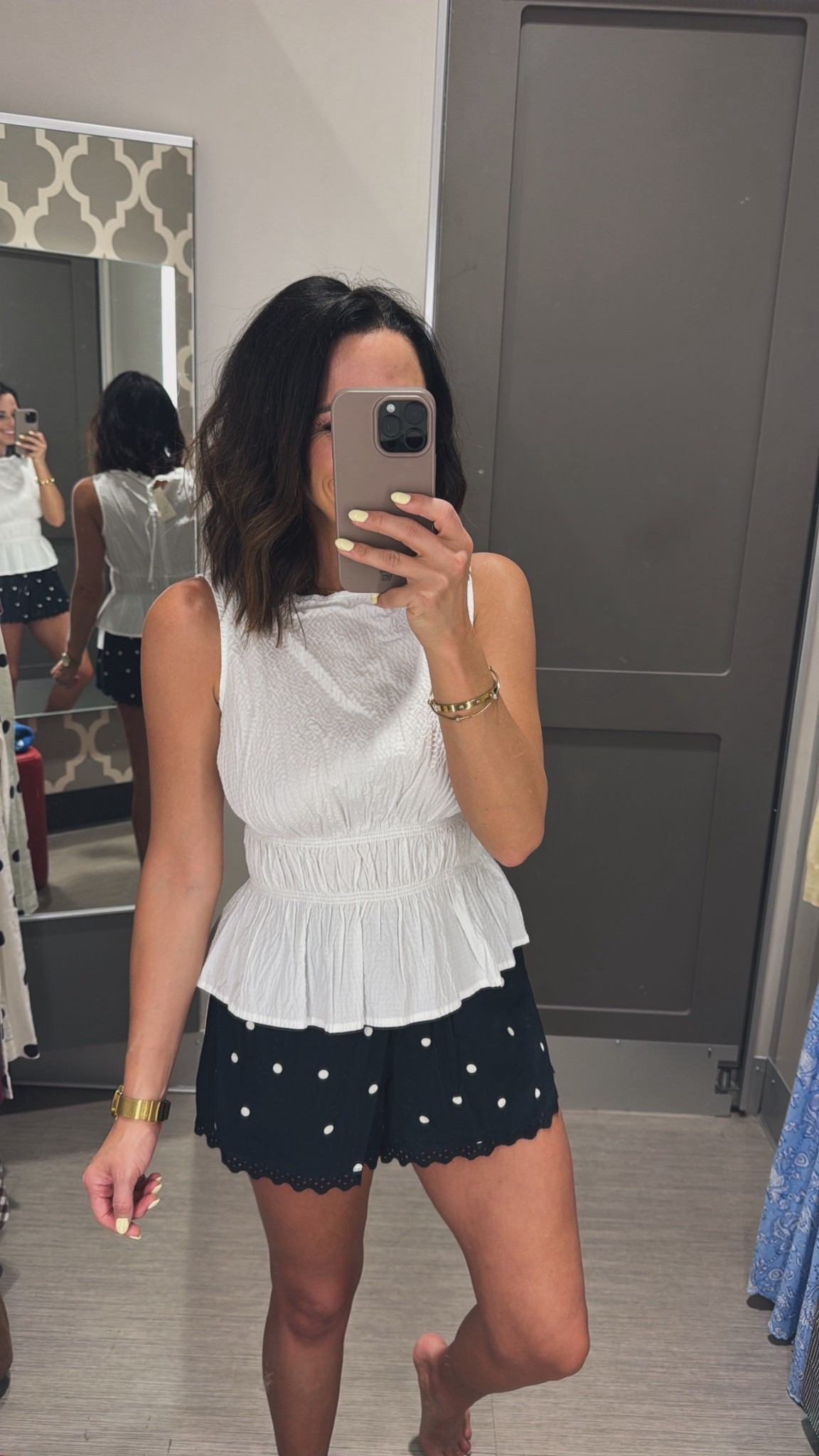 will never get over a good target top like this… the fit is so flattering and it’s one of those easy throw on pieces that always looks good

target top xs, peplum top, white blouse outfit, polka dot shorts, casual summer outfit, everyday style

#targetstyle #ltkunder50 #summeroutfit #casualchic #everydayoutfit #affordablefashion