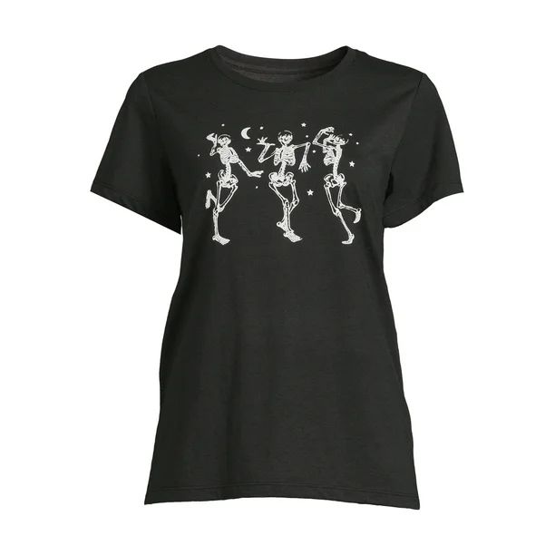 Women's Halloween Skeleton Graphic Tee, Fall Short Sleeve T Shirt from Way to Celebrate, Sizes S-... | Walmart (US)