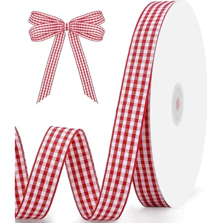 Dynoro Red and White Gingham Ribbon, 3/8IN x 50Yd - Elegant Thin Red Checkered Ribbon for Christm... | Amazon (US)