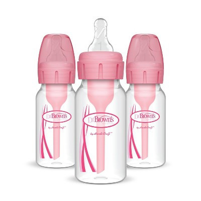 Dr. Brown's 4oz Anti-Colic Options+ Narrow Baby Bottle with Level 1 Slow Flow Nipple - 3pk - Pink - 0m+ | Target