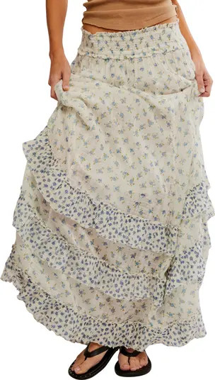 Brynn Mixed Floral Tiered Cotton Blend Maxi Skirt | Nordstrom