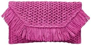 Floerns Women's Woven Straw Envelope Fringe Trim Rattan Beach Clutch Handbag | Amazon (US)