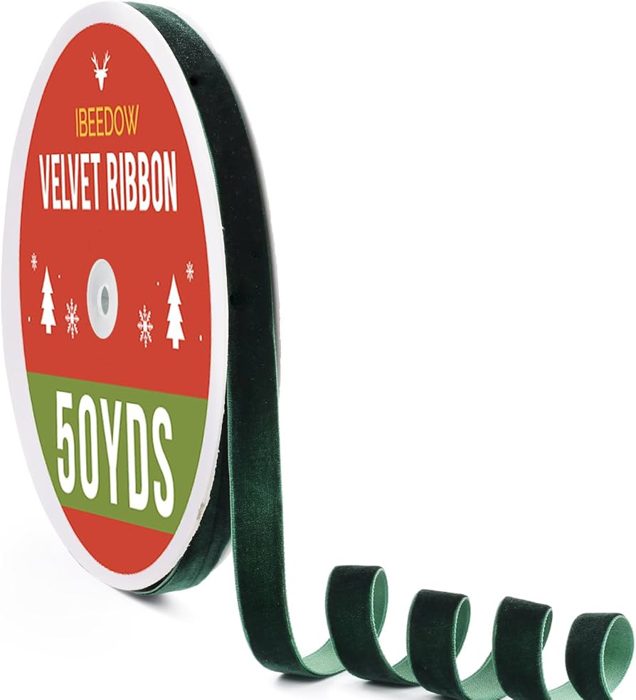 Dark Green Velvet Ribbon 5/8" x 50Yards for Christmas Tree Single Face Vintage Velvet Ribbon for ... | Amazon (US)