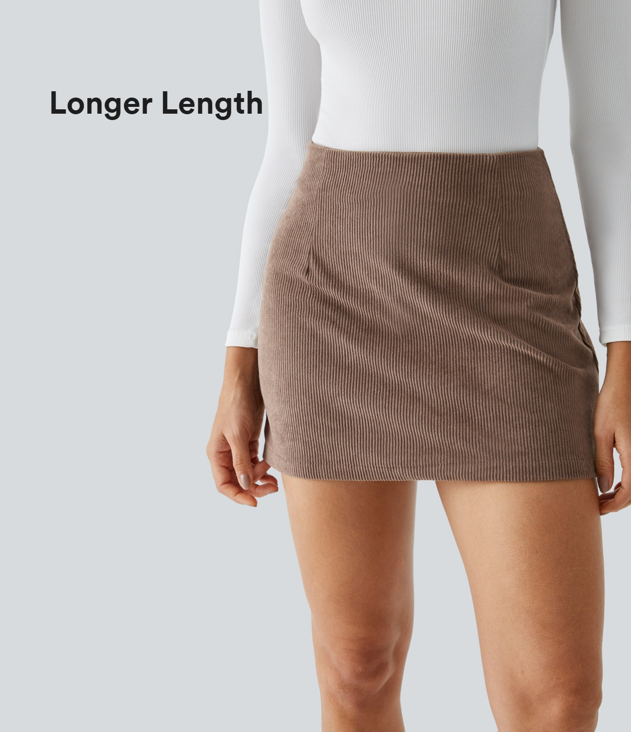 Halara High Waisted Invisible Zipper 2-in-1 A Line Mini Corduroy Casual Skirt-Longer Length - Acorn - S(Long) | HALARA