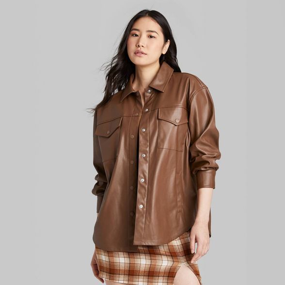 Women's Button-Front Faux Leather Shirt Jacket - Wild Fable™ | Target
