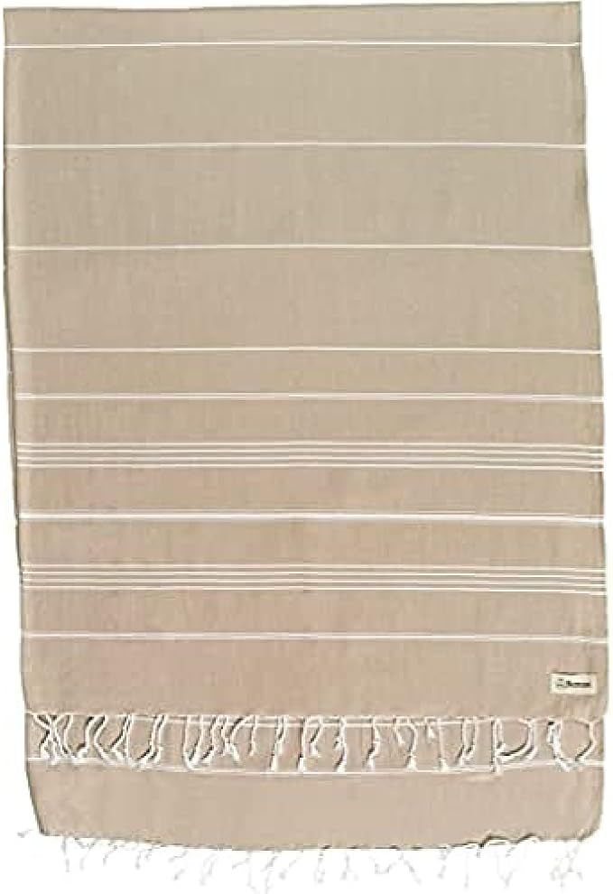 Bersuse 100% Cotton - Anatolia XL Throw Blanket Turkish Towel - 61 x 82 Inches, Beige | Amazon (US)