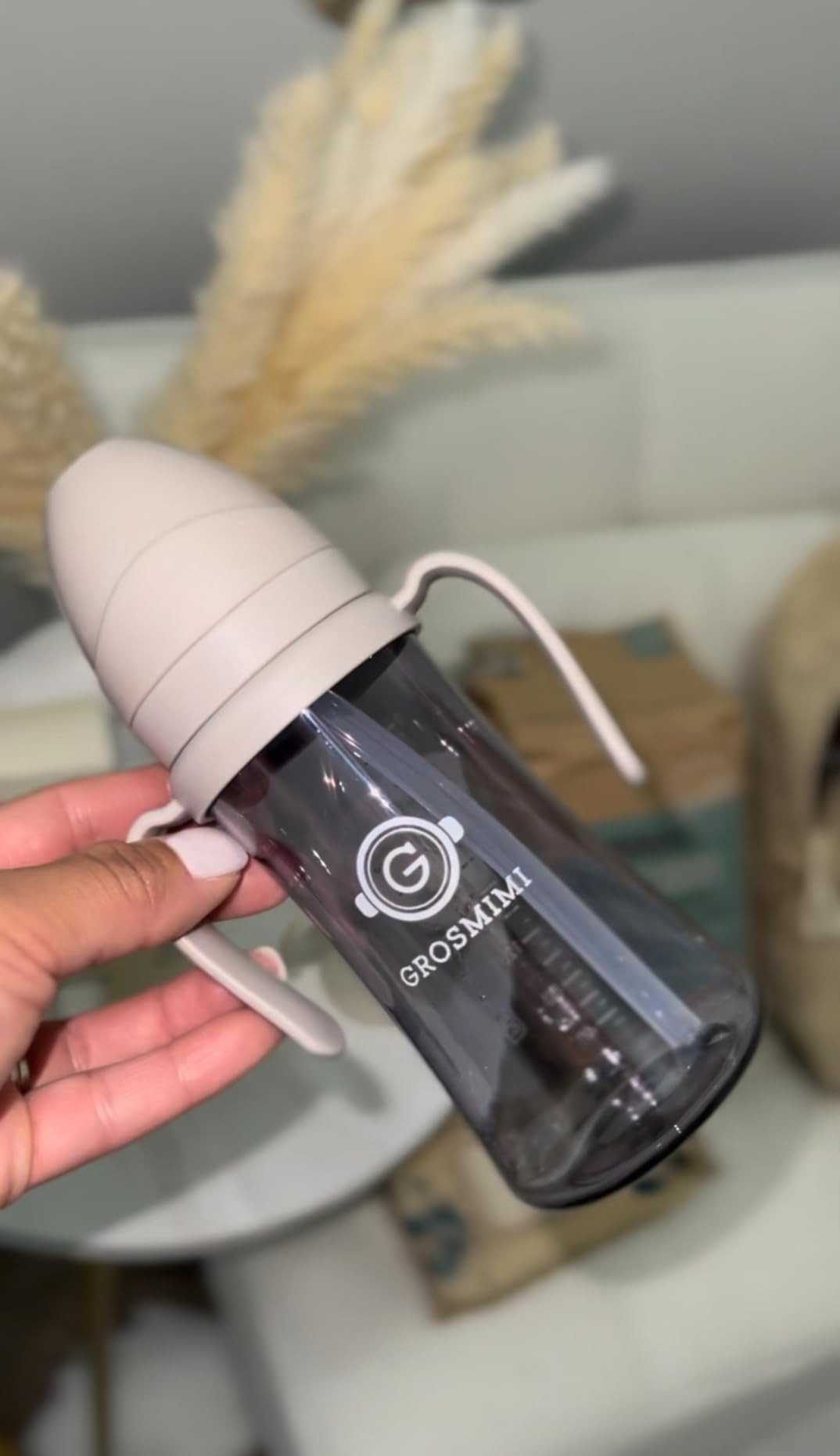 GROSMIMI Spill Proof no Spill Magic Sippy Cup with Straw with Handle for Baby and Toddlers, Customizable, PPSU, BPA Free 10 oz (Beige) | Amazon (US)