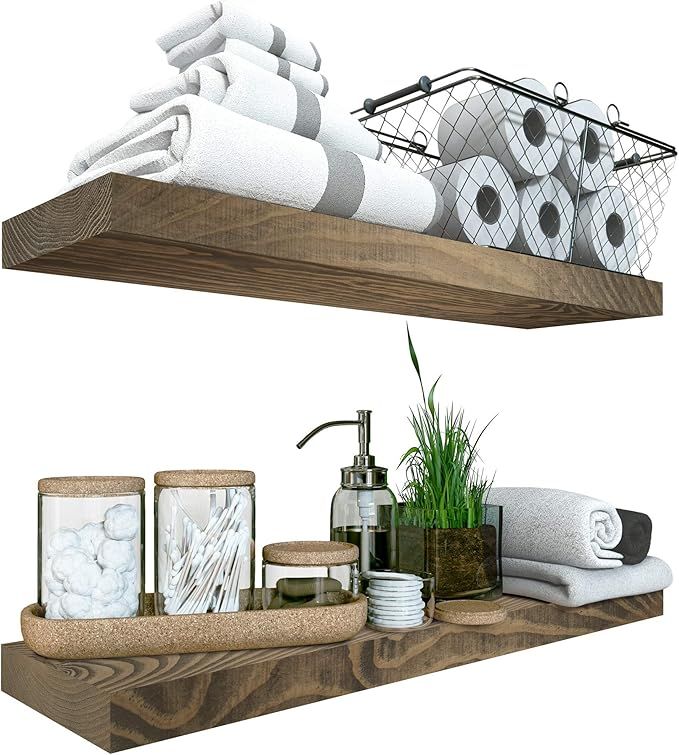 Reclaimed Wood Floating Shelves Set of 2 - Rustic Shelf 24 inch - Made in Europe - Wide Wooden Wa... | Amazon (US)