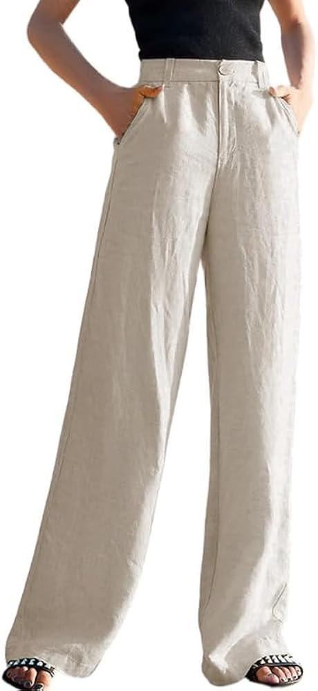 lluviacida Women's Casual High Waisted Wide Leg Pants Button Up Straight Leg Trousers for Women | Amazon (CA)