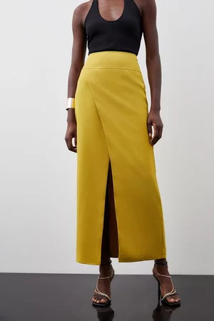 Satin Crepe Split Woven Maxi Skirt | Karen Millen US