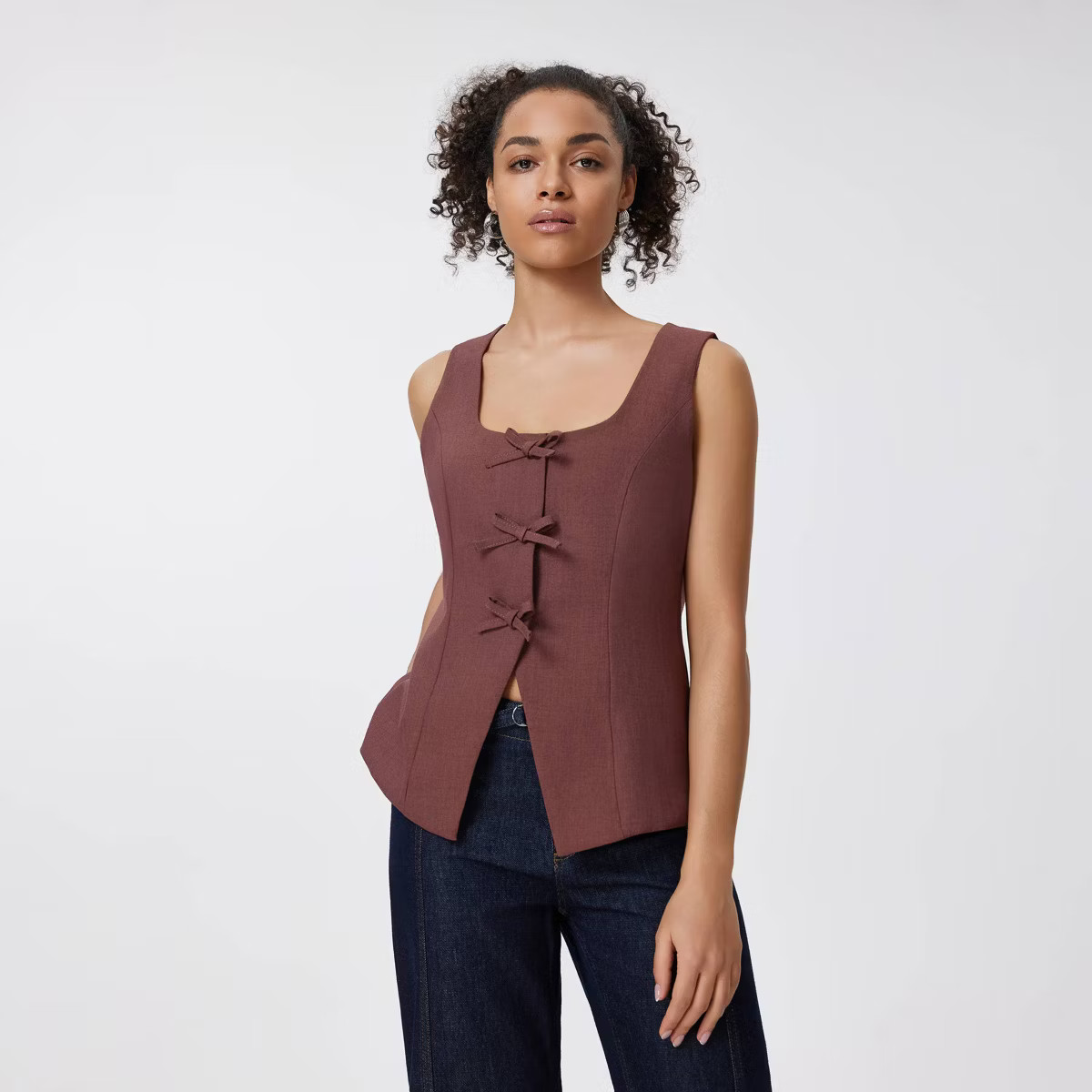 Women's Square Neck Sleeveless Front Bow Tie Closure Vest Top - A New Day™ | Target