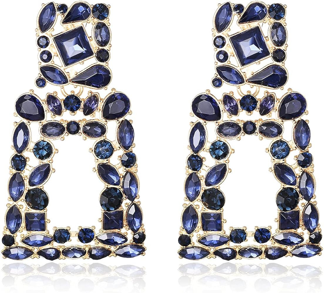 Rhinestone Rectangle Dangle Earrings for Women Sparkly Crystal Geometric Drop Statement Earrings KEL | Amazon (US)