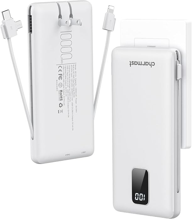 charmast Portable Charger with Built-in Cables and Plug, 10000mAh USB C Power Bank Fast Charging,... | Amazon (US)