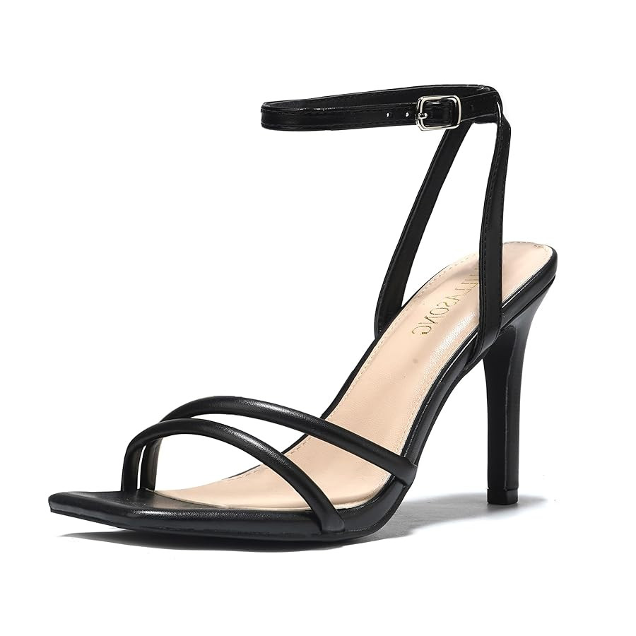 Women's Heels Strappy Ankle Strap High Heels 3.5 Inch Heeled Square Open Toe Sandals for Women | Amazon (US)