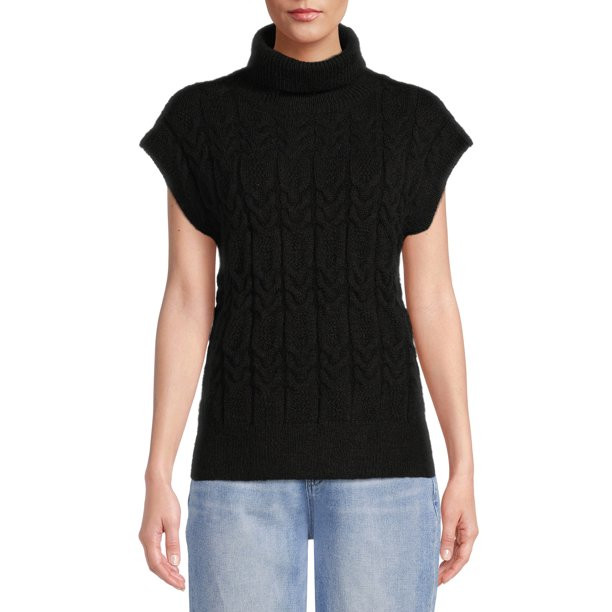 Time and Tru Women's Mock Neck Cable Vest Sweater - Walmart.com | Walmart (US)