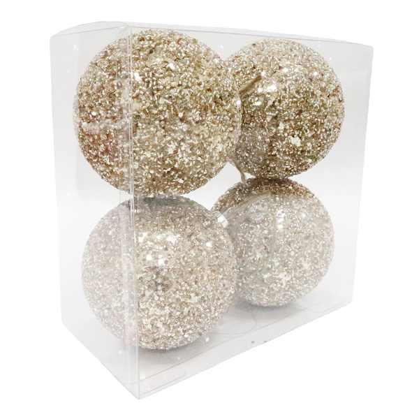 4-Count Beaded Champagne Shatterproof Ornaments | At Home