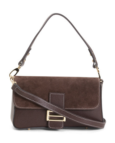 Made In Italy Leather And Suede Baguette Bag | TJ Maxx