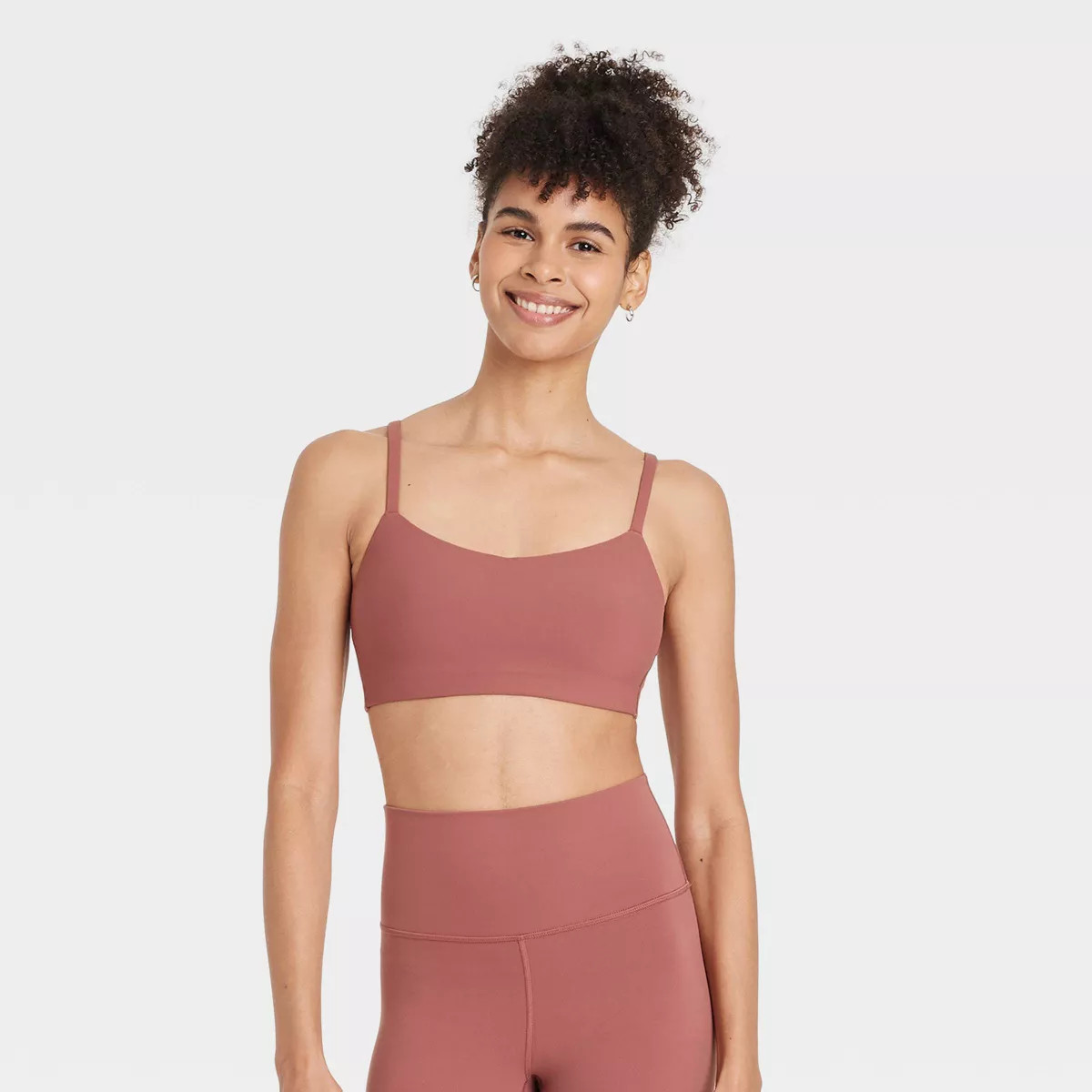 Women's Everyday Soft Light Support Strappy Sports Bra - All In Motion™ Brown XS: Moisture Wick... | Target