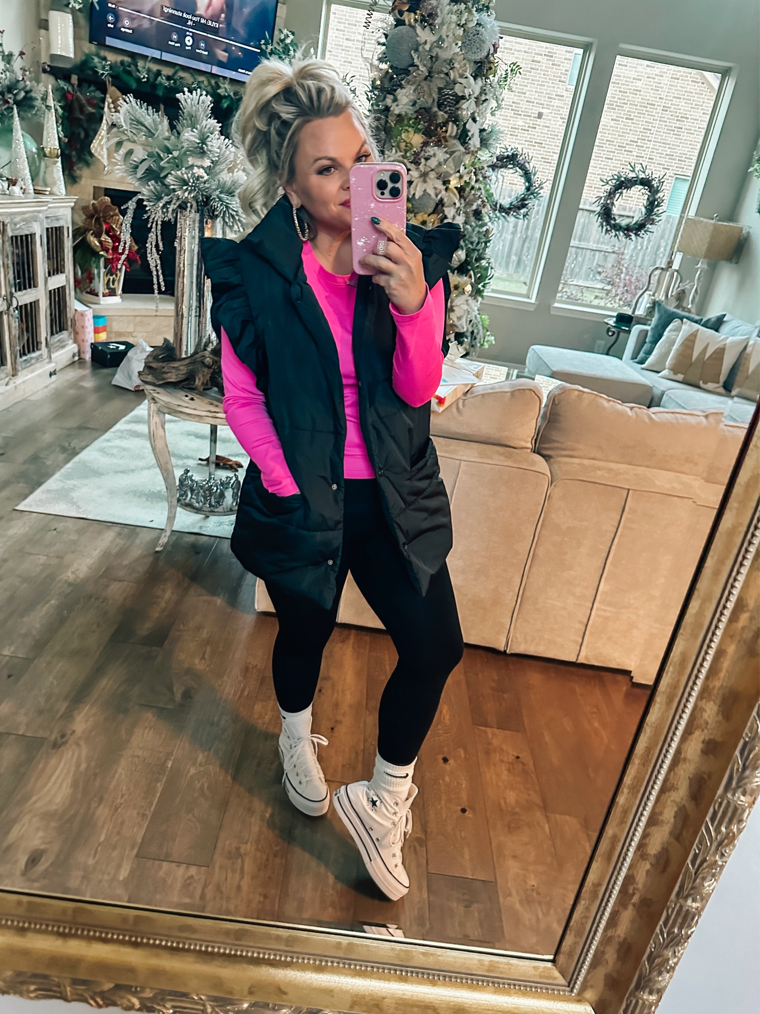 Amazon Puffer Vest - Amazon Long Sleeve - Spanx Booty Boost - Converse - Pink Long Sleeve - Casual Fashion 

#LTKstyletip #LTKmidsize #LTKsalealert