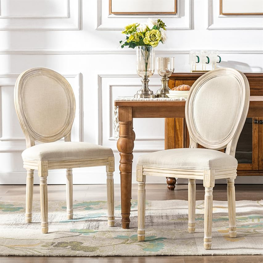 Virabit French Country Dining Chairs Set of 2, Vintage Louis Chairs with Curved Backrest and Beautif | Amazon (US)