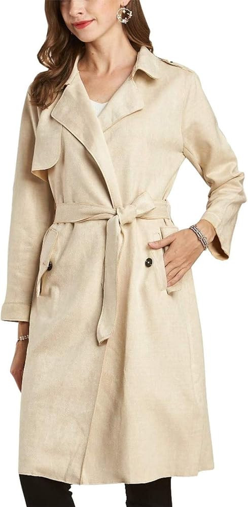 NOBLEMOON Women's Lapel Trench Coat, Longline Raincoat Pea Coat with Belt | Amazon (US)