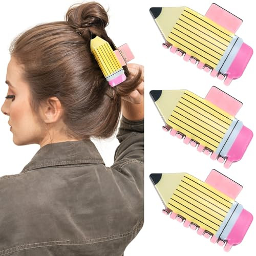 3Pcs Pencil Hair Claw Clips Funny Teacher Hair Clips Cute Christmas Back To School Hair Accessories for Teachers Appreaction Present (Yellow) | Amazon (US)