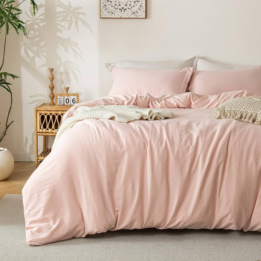 MILDLY Super Soft Duvet Cover - 100% Washed Microfiber Pink Comforter Cover Set 3 Pieces with Zip... | Amazon (US)