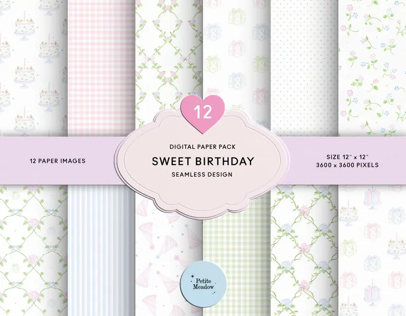 Watercolor Floral Pastel Birthday Digital Paper Seamless Shabby Chic Pastel Printable Paper Ditsy... | Etsy (US)
