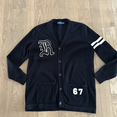 POLO Ralph Lauren size M Mens Varsity Letterman Patch V Neck Cardigan Sweater  | eBay | eBay US
