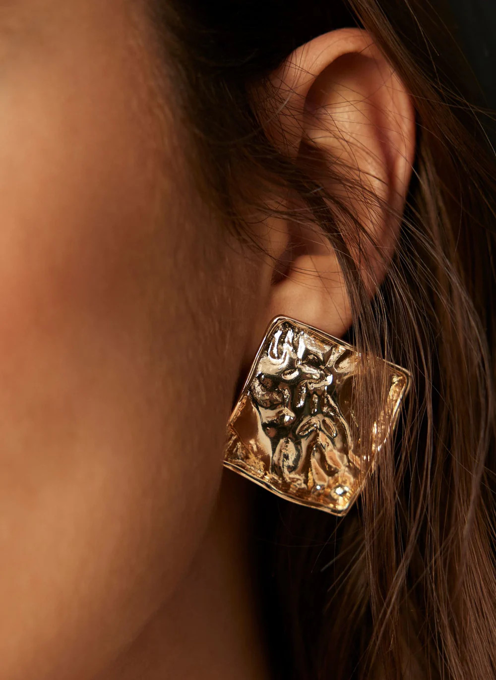 Gold Tone Textured Square Earrings | Mint Velvet