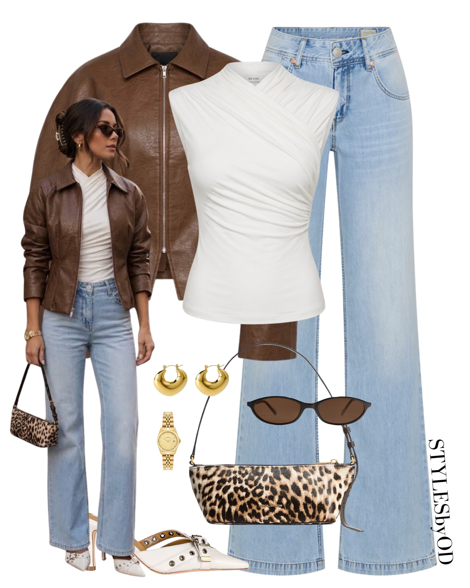 How to Style a Brown Leather Jacket for Fall🐆🤎

I am totally leaning into rich chocolate tones this season, especially paired with crisp white details and light-wash denim. The pointed kitten heel mules keep it super comfortable for walking, and the leopard bag adds the exact punch of print this outfit needed🐆🤎

#LTKFashion #LTKstyletip date night outfit, business casual outfit, fall fashion #LTKautumn

#LTKdatenight #LTKsale #LTKworkwear