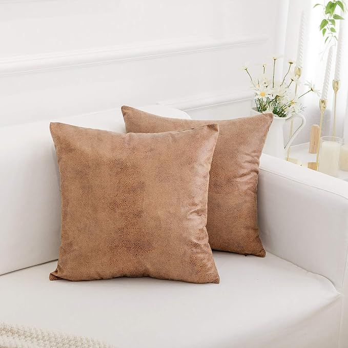 Famibay Pack of 2 Faux Leather Pillow Covers Modern Decorative Square Luxury Cushion Case Durable... | Amazon (US)