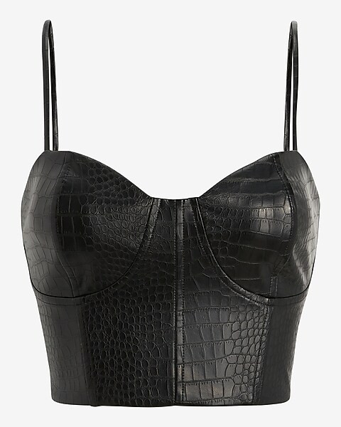 Body Contour Croc Faux Leather Corset Cropped Top | Express