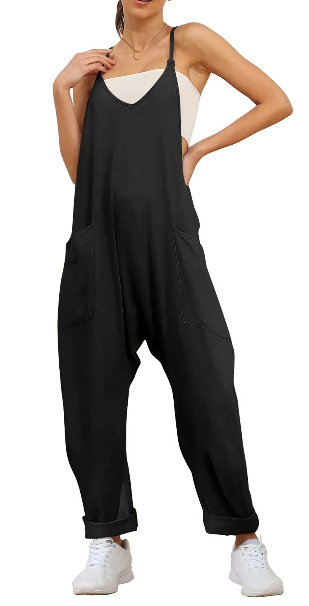 Fantaslook Jumpsuits for Women Casual Loose Rompers Sleeveless Spaghetti Strap Overalls Jumpers H... | Walmart (US)