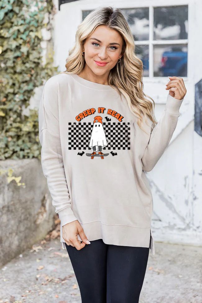 Creep It Real Light Tan Graphic Sweatshirt | Pink Lily