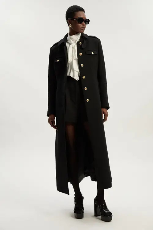 Karen Millen Wool Military Tailored Maxi Coat in Black at Nordstrom, Size 12 | Nordstrom