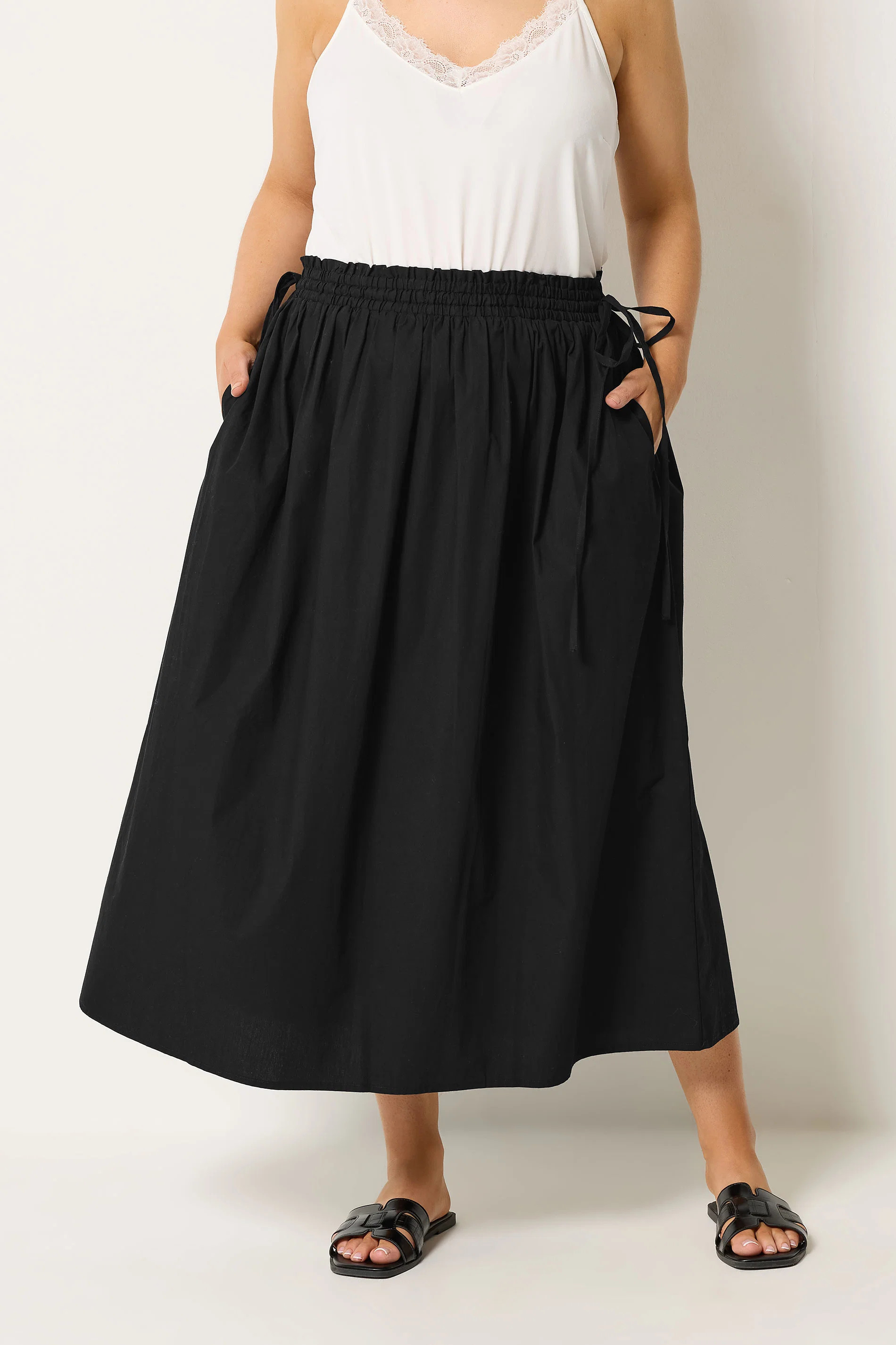 YOURS Plus Size Black Poplin Midi Skirt | Yours Clothing UK