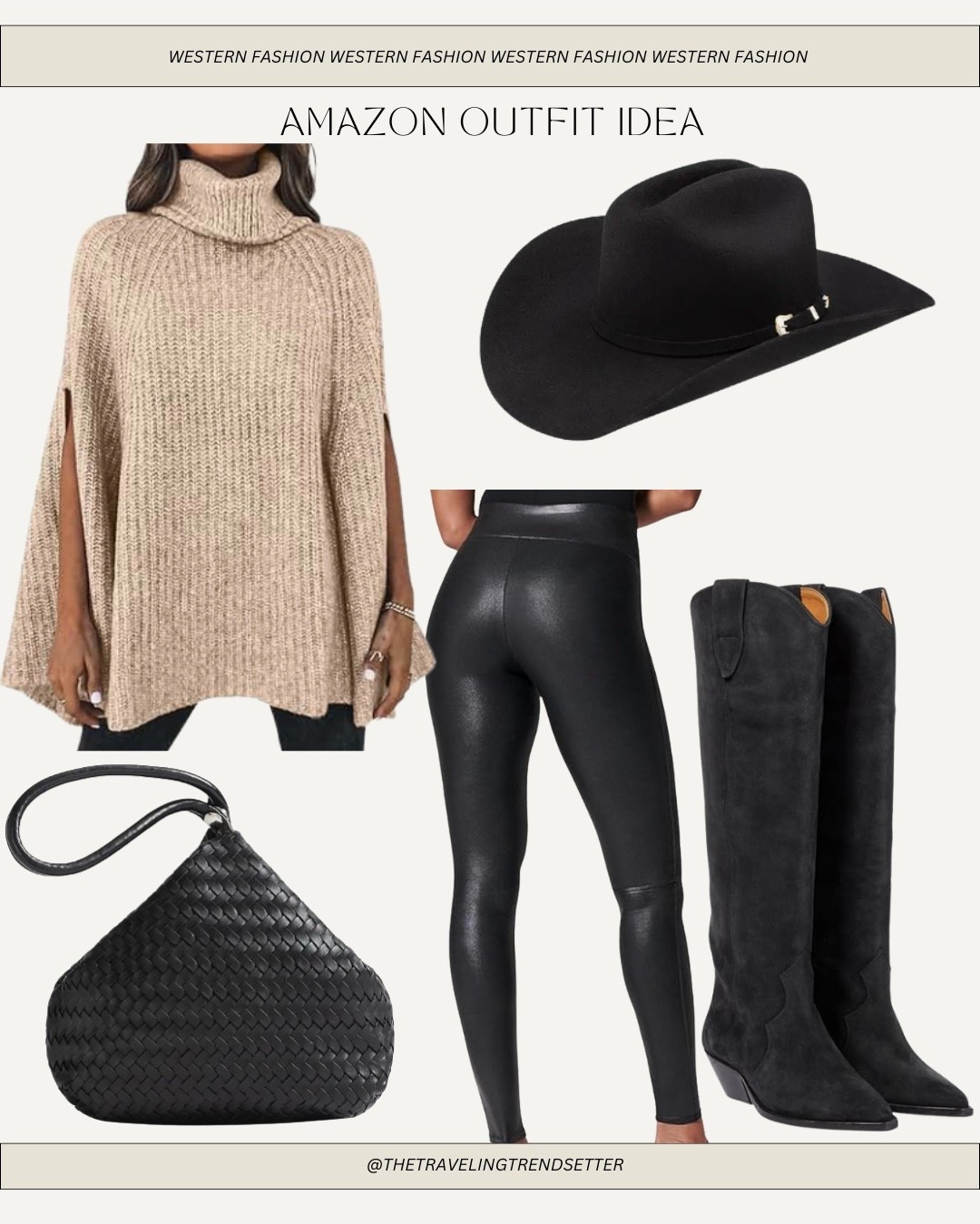 Amazon fall fashion, outfit idea, faux, leather leggings, black suede, cowgirl, boots, black belt, cowboy hat, woven, black, leather purse, fall and  winter outfit idea


#LTKStyleTip #LTKFindsUnder100 #LTKFindsUnder50