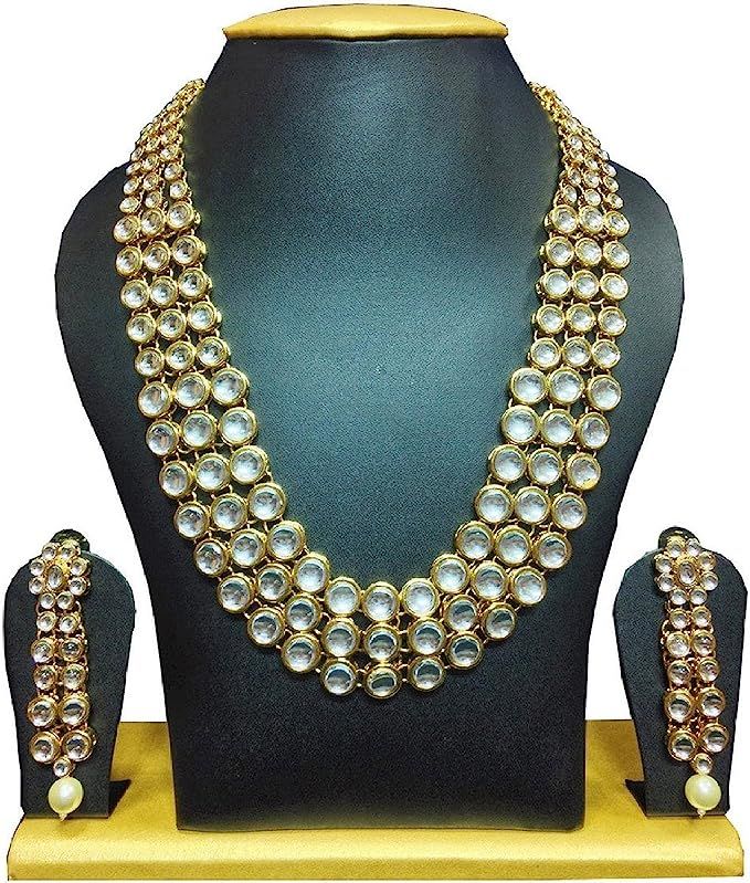 I Jewels Indian Bollywood Gold Plated Faux 3 Layered Kundan Party Wear Jewelry Set for Women (IJ3... | Amazon (US)