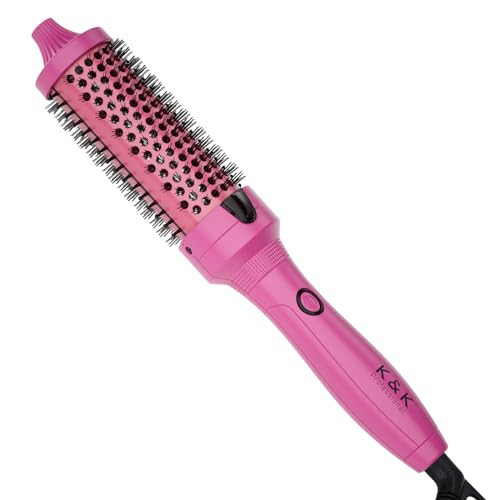 K&K Thermal Brush, 1.5 Inch Ionic Heated Round Brush, Professional Heated Ceramic Tourmaline Coating Curling Iron, Hot Styling Volumizing Tool, Dual Voltage, Pink | Amazon (US)