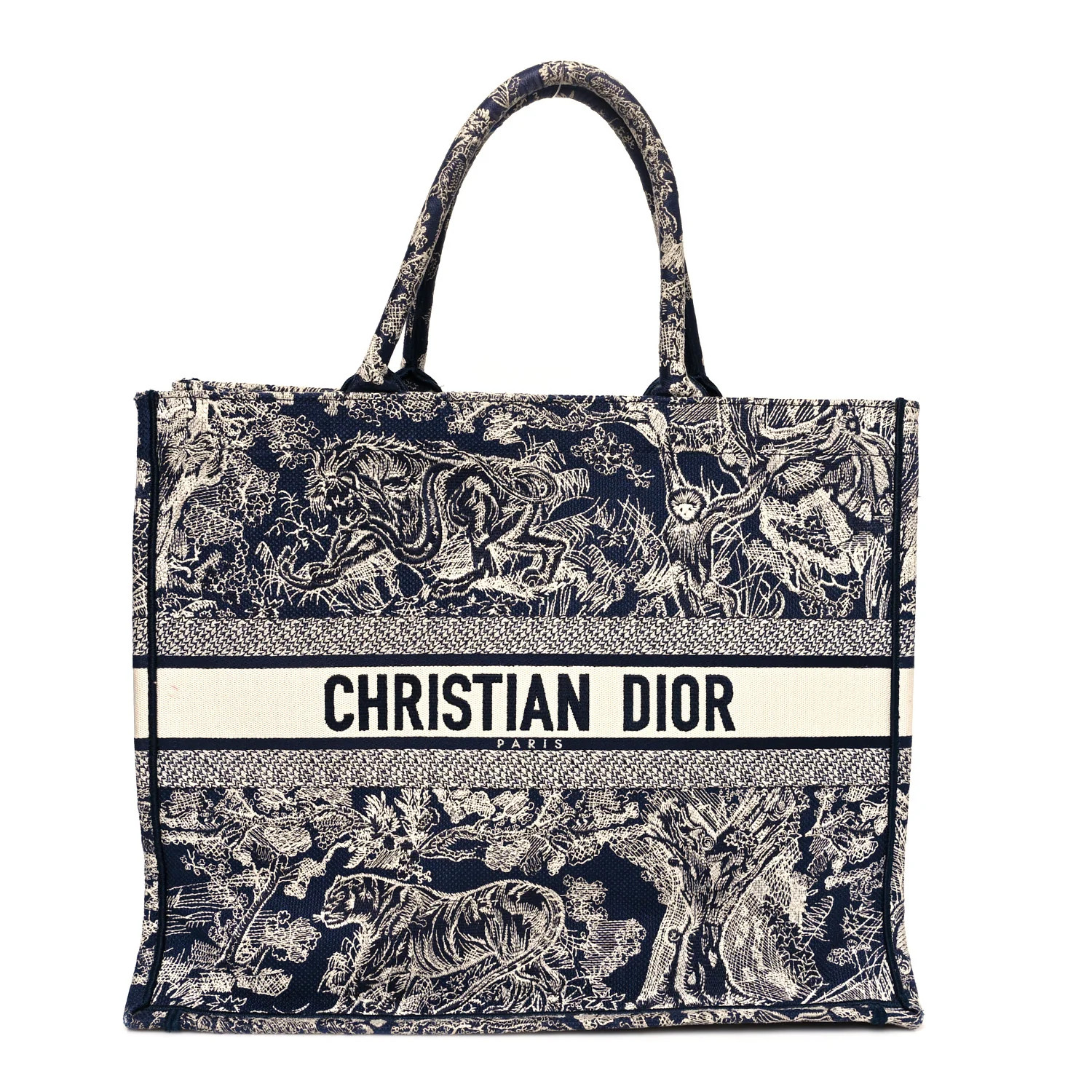 Canvas Embroidered Large Dioriviera Toile De Jouy Reverse Book Tote Blue | FASHIONPHILE (US)