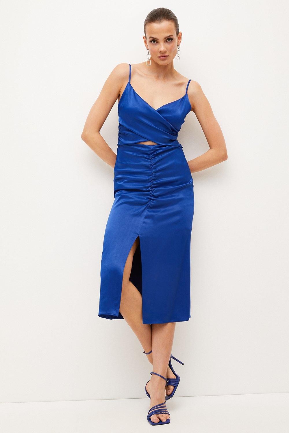 Viscose Satin Back Crepe Cut Out Maxi Dress | Karen Millen UK + IE + DE + NL